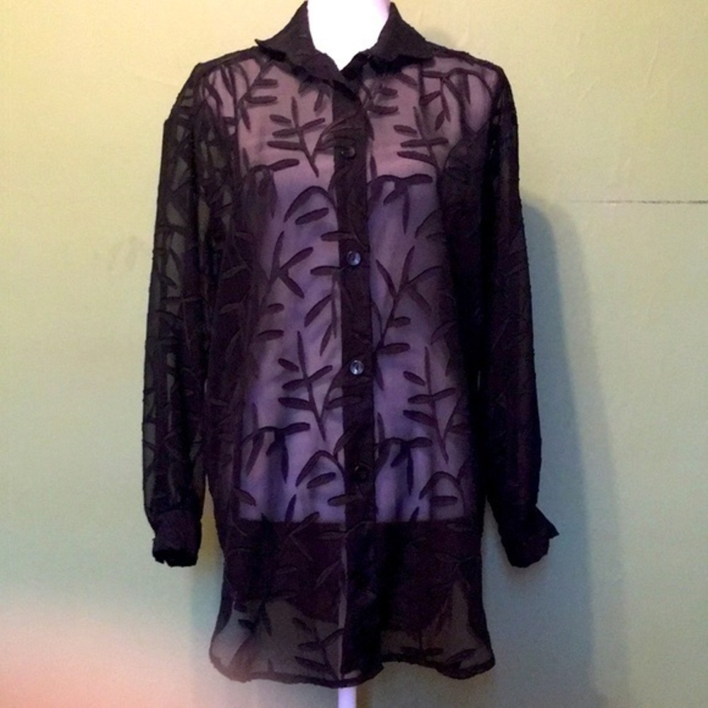 Dotti Sheer Black  Button Down Vintage Blouse